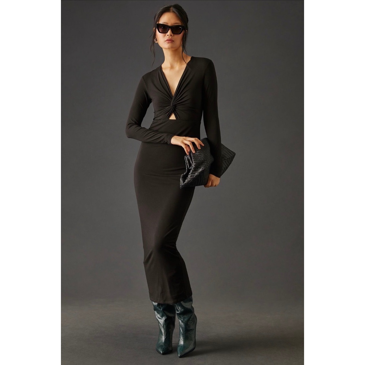 Favorite Daughter The Anywhere Cutout Long Sleeve Maxi Dress Size Medium Black